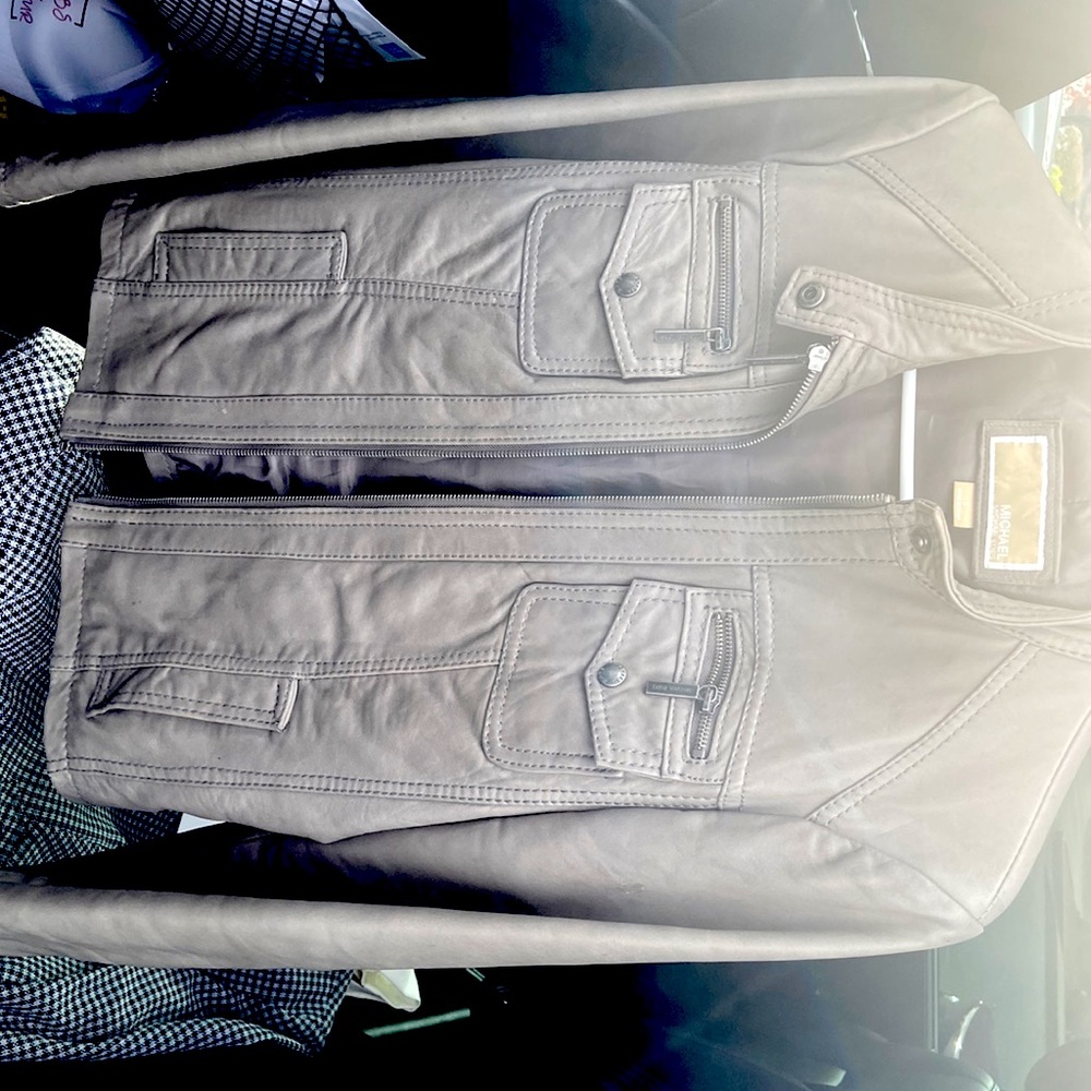 Real leather light gray, Michael Kors jacket